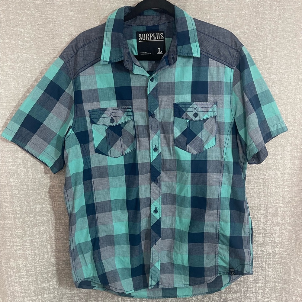 Pier Surplus Blue and Green Casual Button Down Shirt